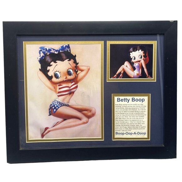 unknown Other - Betty Boop black framed wall artwork red white blue stars stripes 16x13" READ